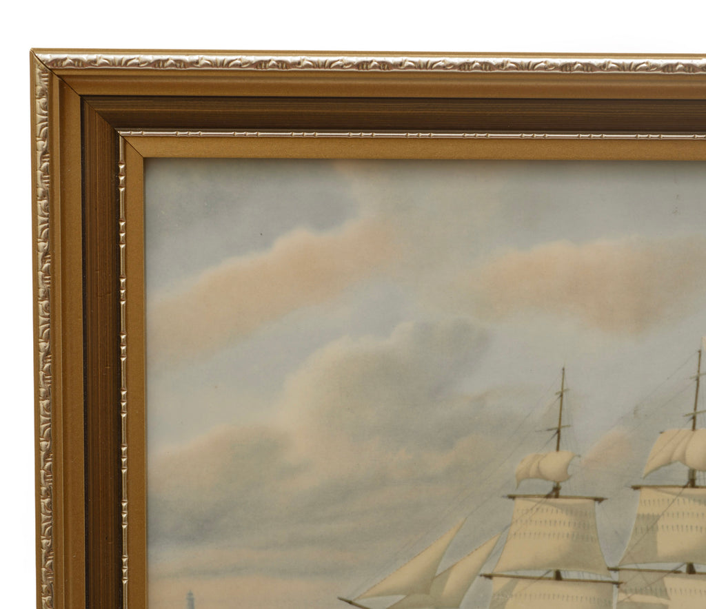 Vintage Wedgwood Dashing Wave plaque - top right corner of gilt frame detail