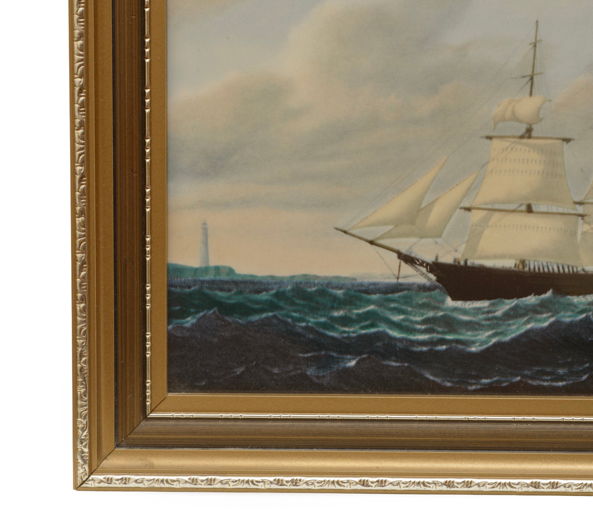 Vintage Wedgwood Dashing Wave plaque - frame depth and profile showing canvas and frame construction
