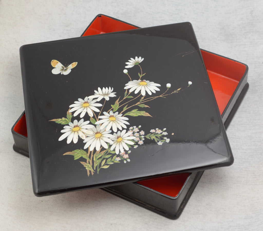 Plain black lacquer underside of the late Victorian English box