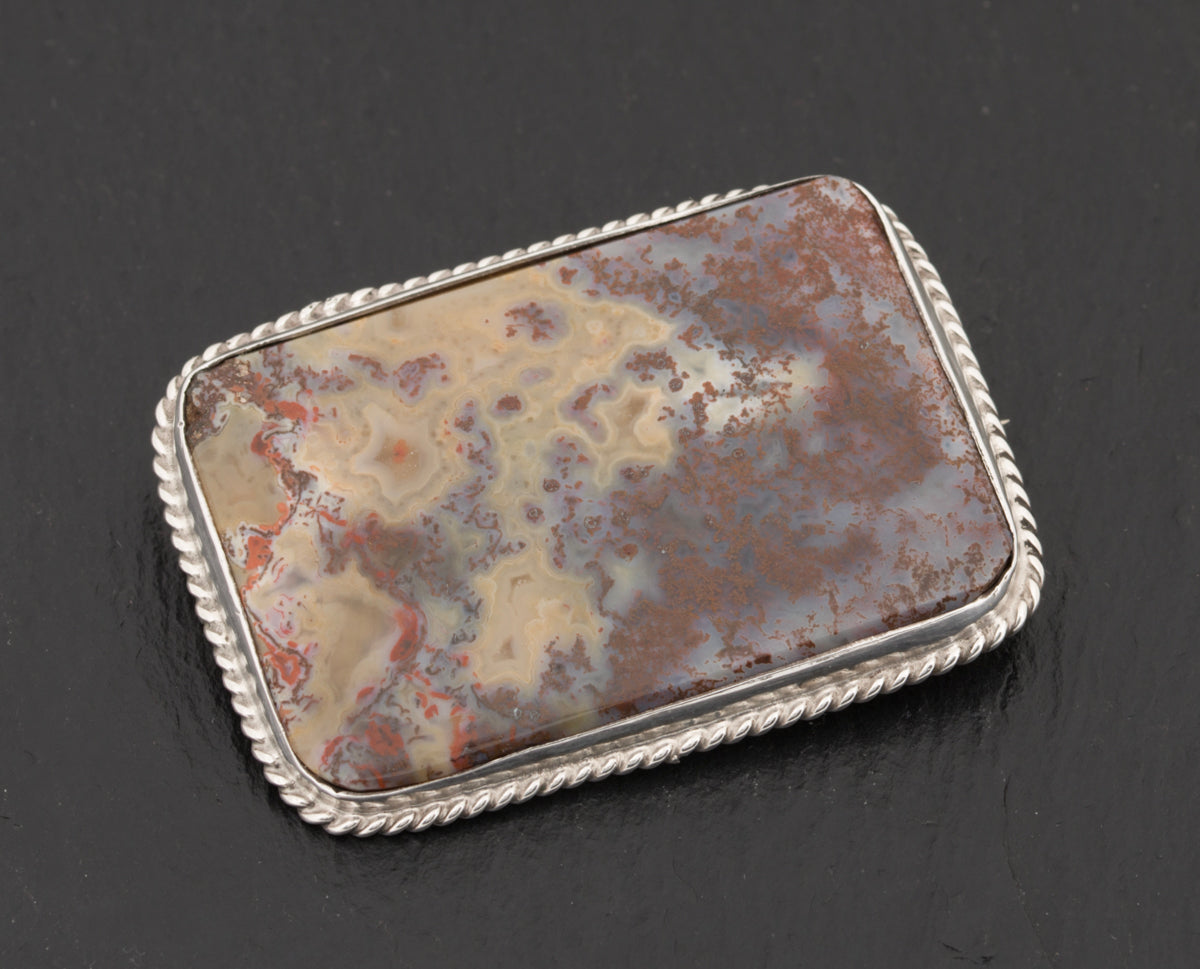 Victorian Antique Sterling Silver Brooch/Pin With Sagenite Agate Panel c.1880 (A1522)