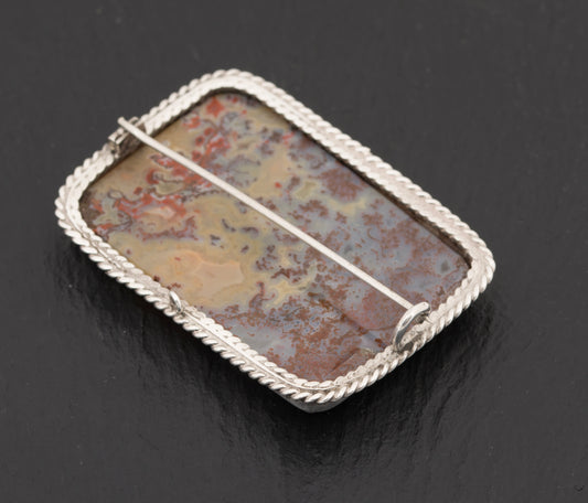 Victorian Antique Sterling Silver Brooch/Pin With Sagenite Agate Panel c.1880 (A1522)