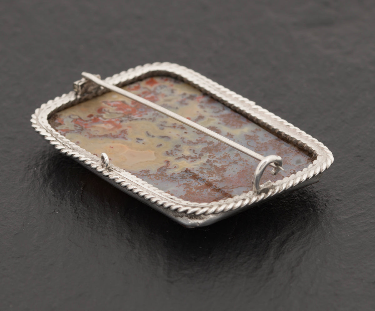 Victorian Antique Sterling Silver Brooch/Pin With Sagenite Agate Panel c.1880 (A1522)