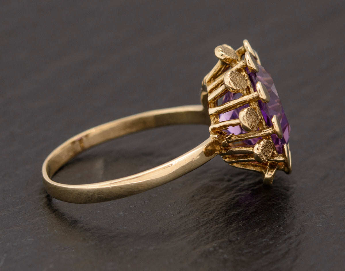Vintage Modernist Amethyst Gemstone Ring In 9ct Gold 1970's Retro (A1539)