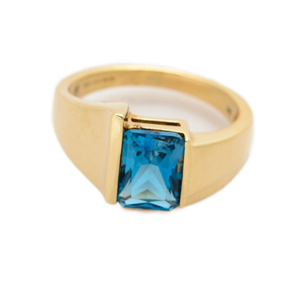 9ct Gold & Natural Sky Blue Topaz Unisex Signet/Dress Ring QVC 2001 (A1556)