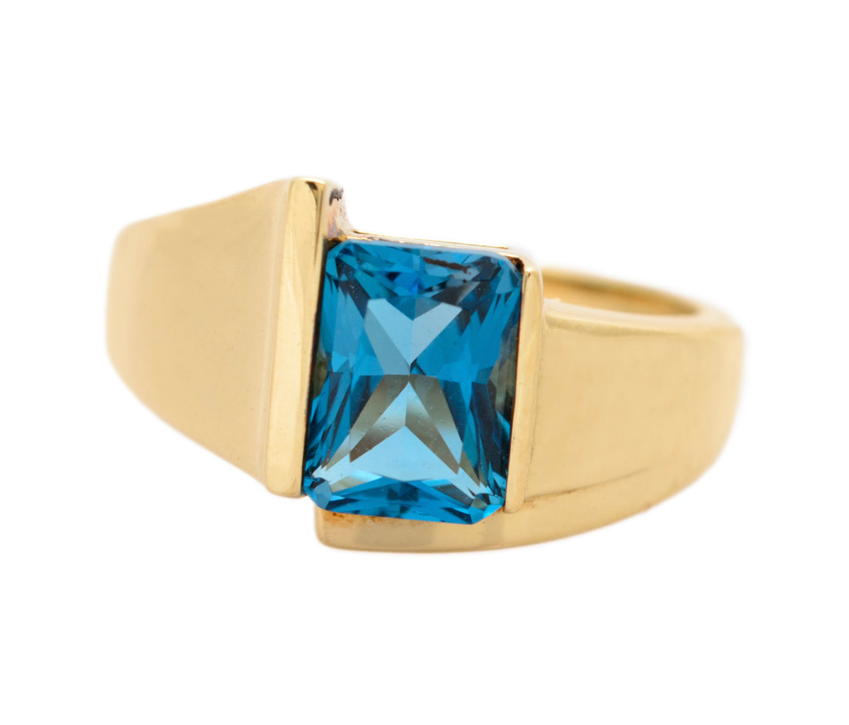 9ct Gold & Natural Sky Blue Topaz Unisex Signet/Dress Ring QVC 2001 (A1556)