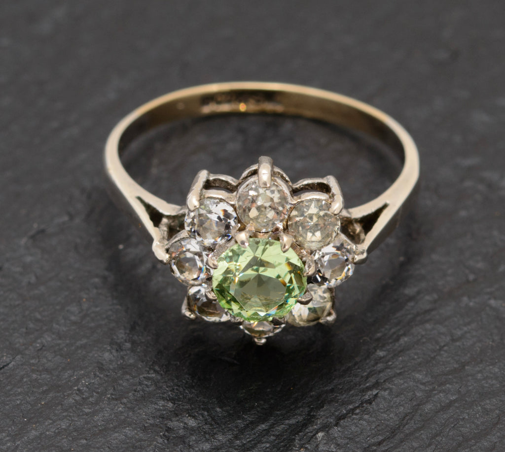 Vintage 9ct & Sterling Silver Ring Paste Glass Gems Early 20th Century (A1561)