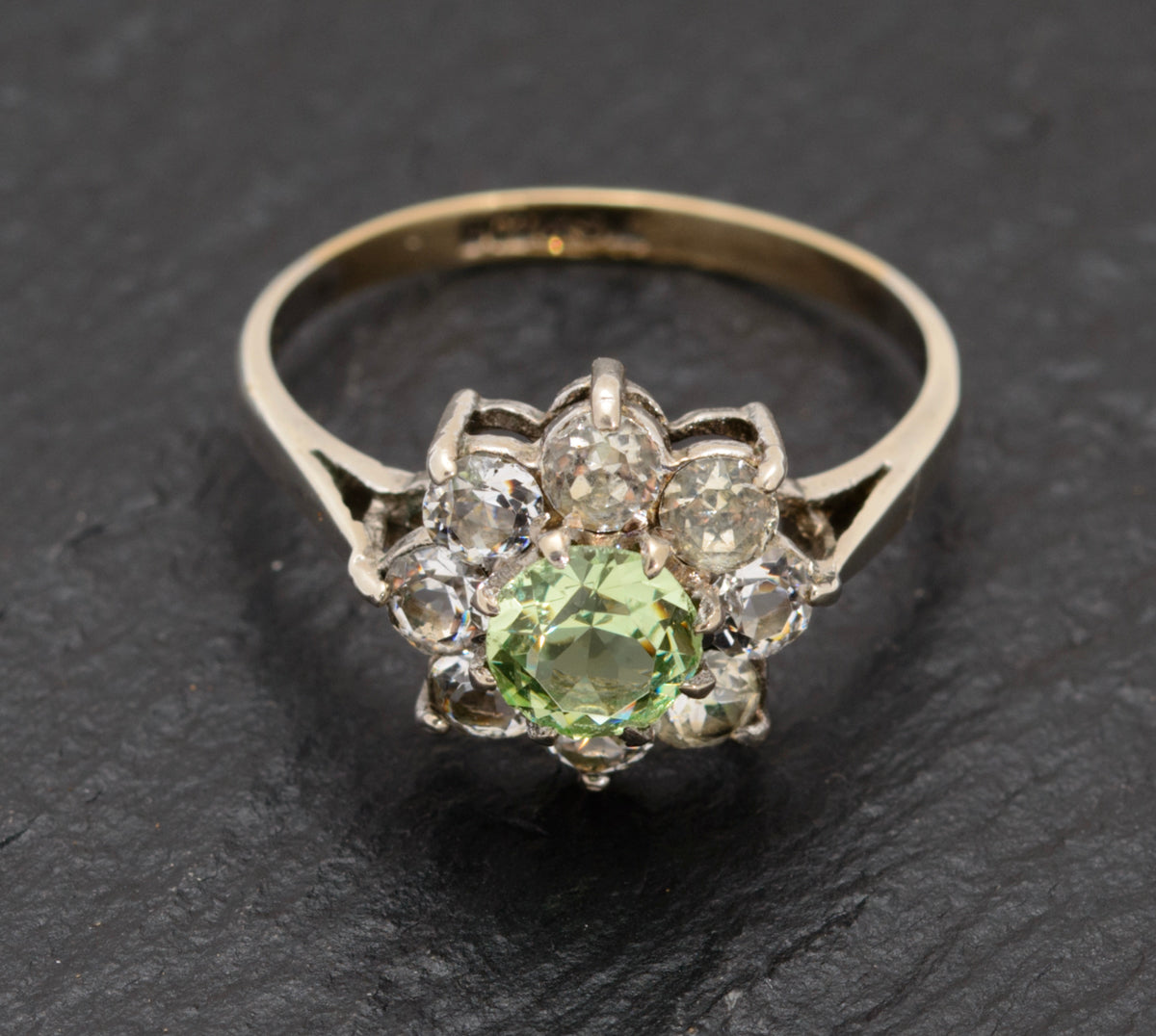 Vintage 9ct & Sterling Silver Ring Paste Glass Gems Early 20th Century (A1561)