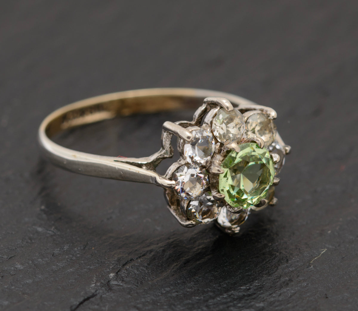 Vintage 9ct & Sterling Silver Ring Paste Glass Gems Early 20th Century (A1561)
