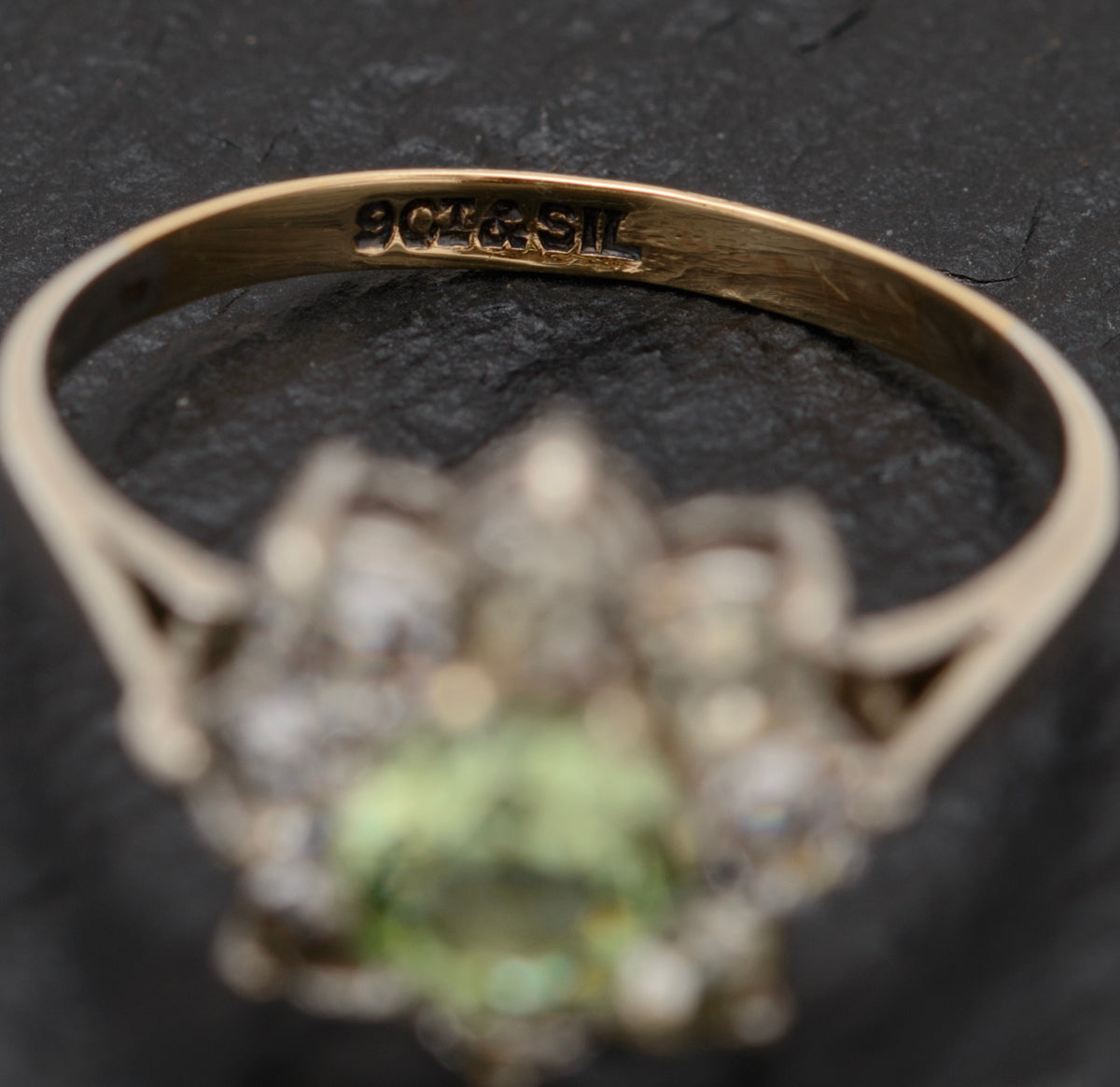 Vintage 9ct & Sterling Silver Ring Paste Glass Gems Early 20th Century (A1561)