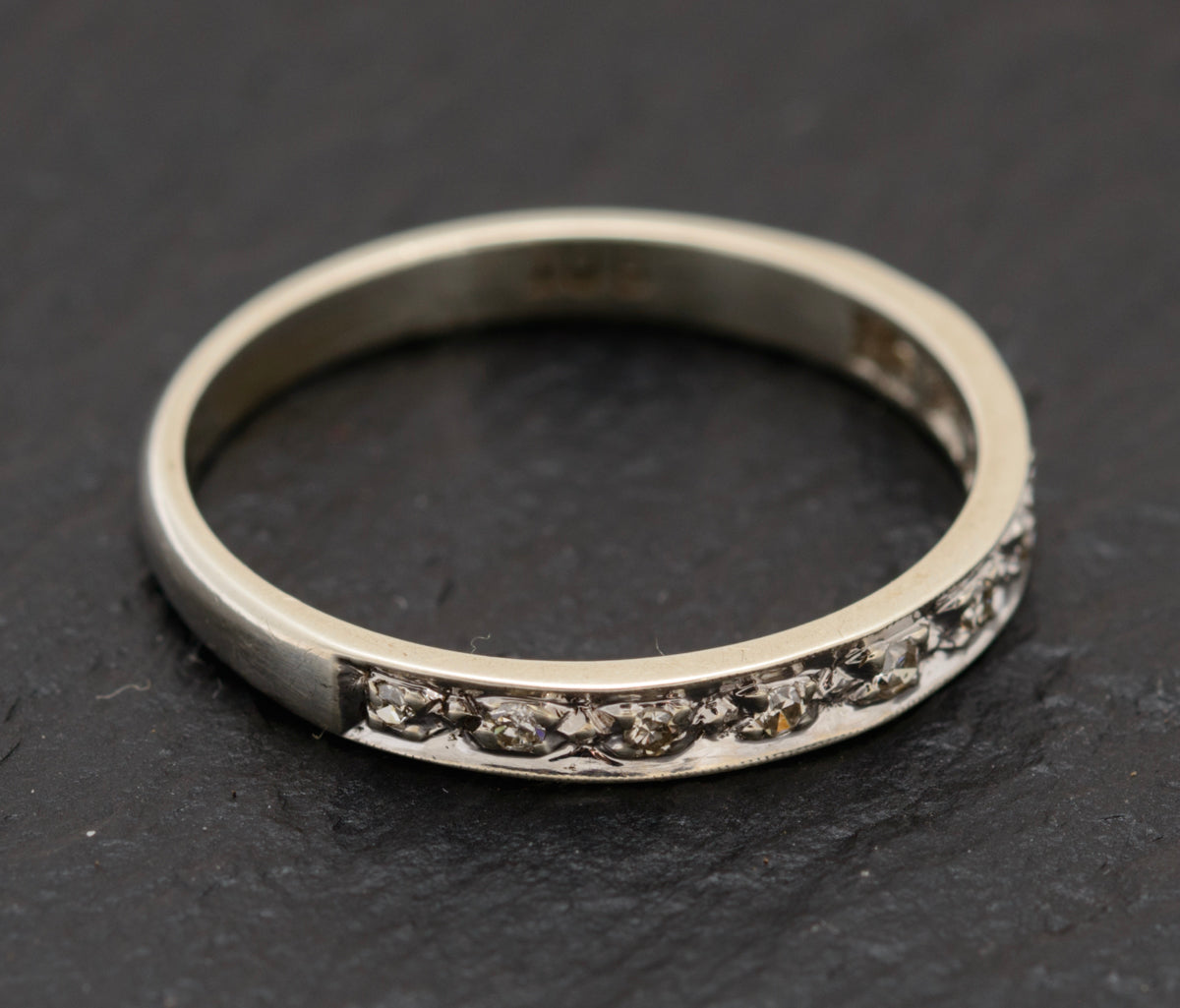Vintage 9ct Gold & 10 Diamond Half Eternity Ring UK Ladies Size O1/2 (A1562)