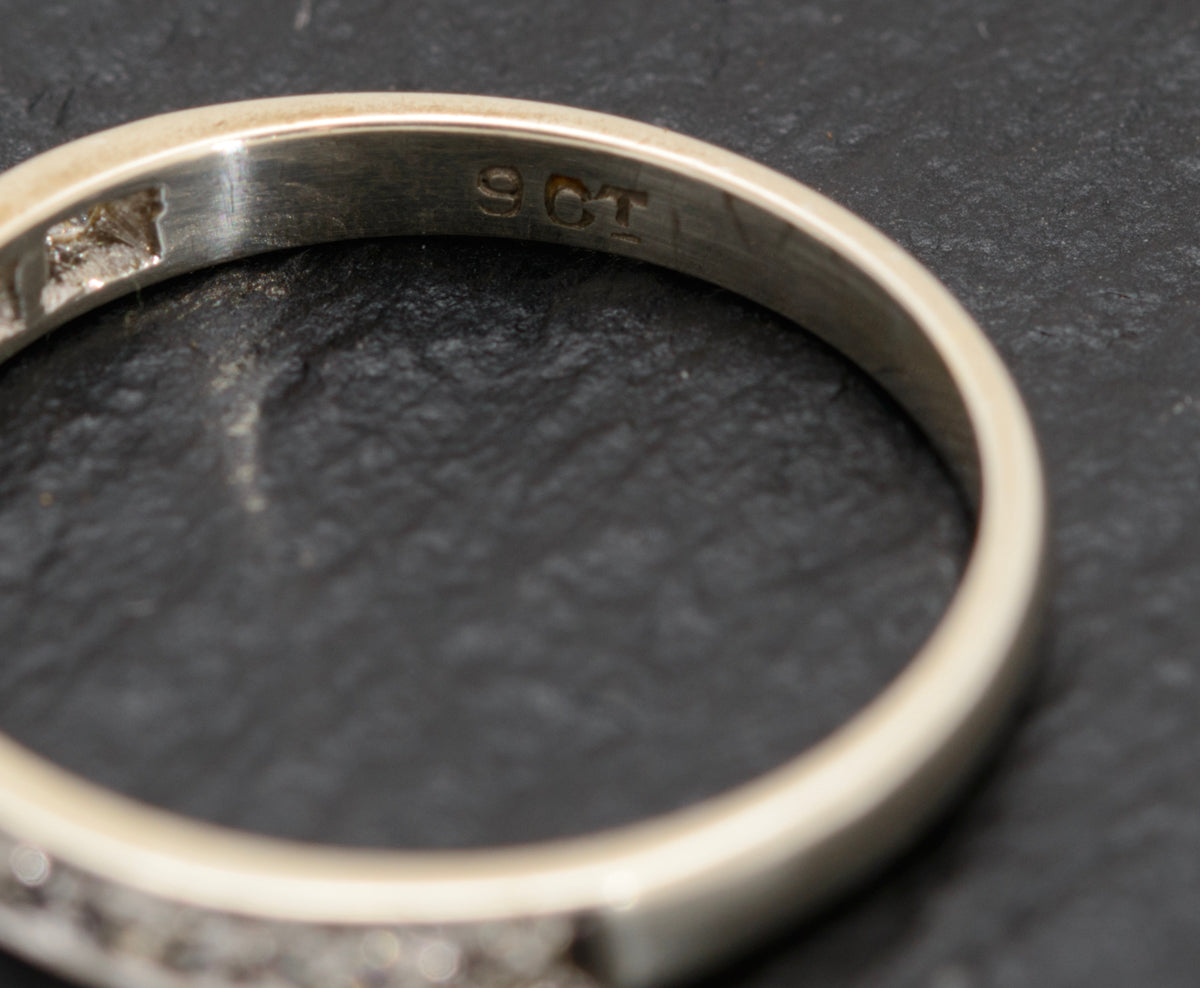 Vintage 9ct Gold & 10 Diamond Half Eternity Ring UK Ladies Size O1/2 (A1562)