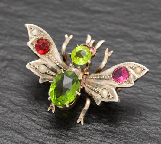 Antique Victorian Articulated Wing Flying Insect Bug Brooch 800 Silver(A1569)
