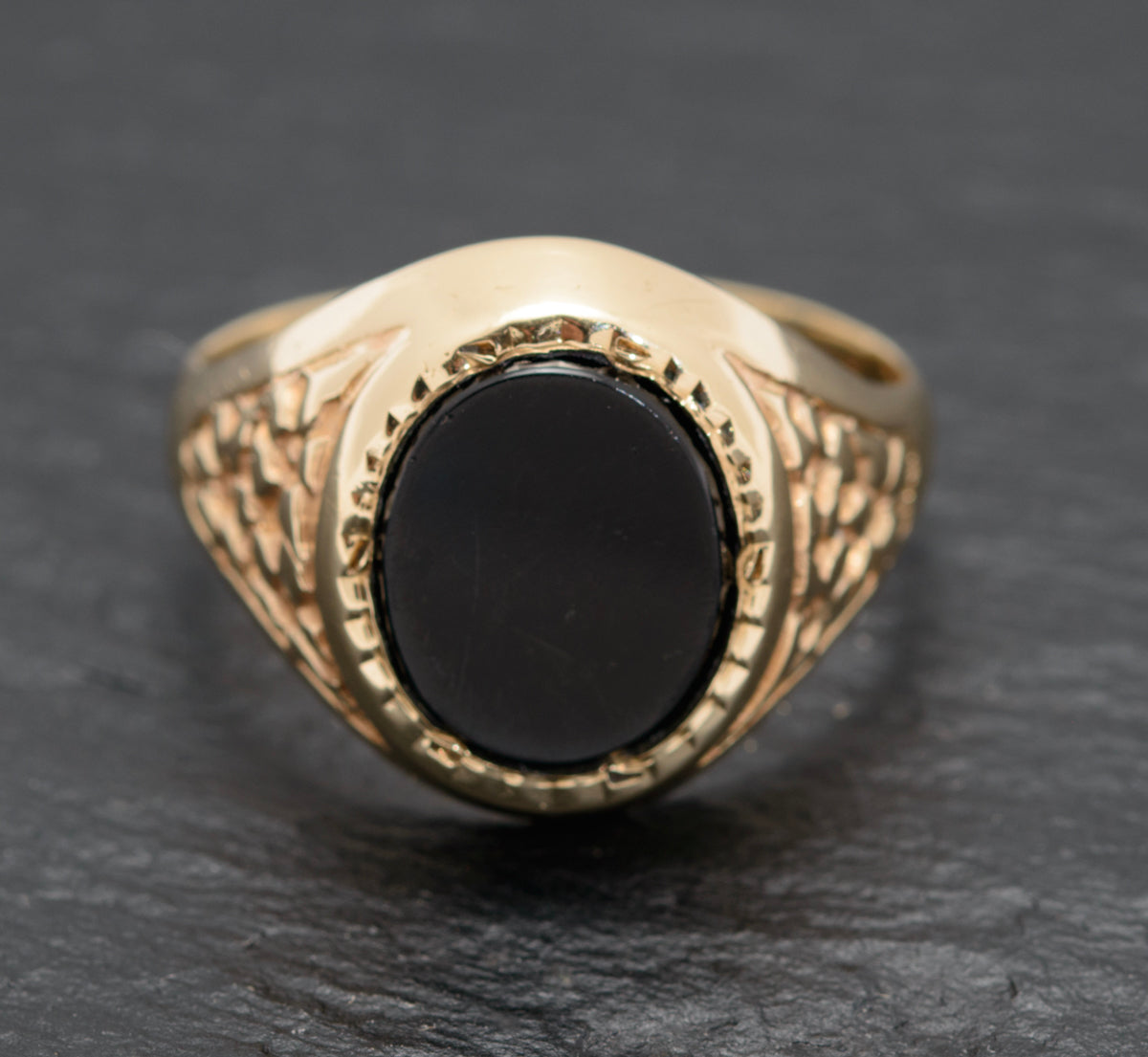 Vintage 9ct Gold & Black Onyx Classic Mens Signet Ring 1970's Jewellery (A1570)