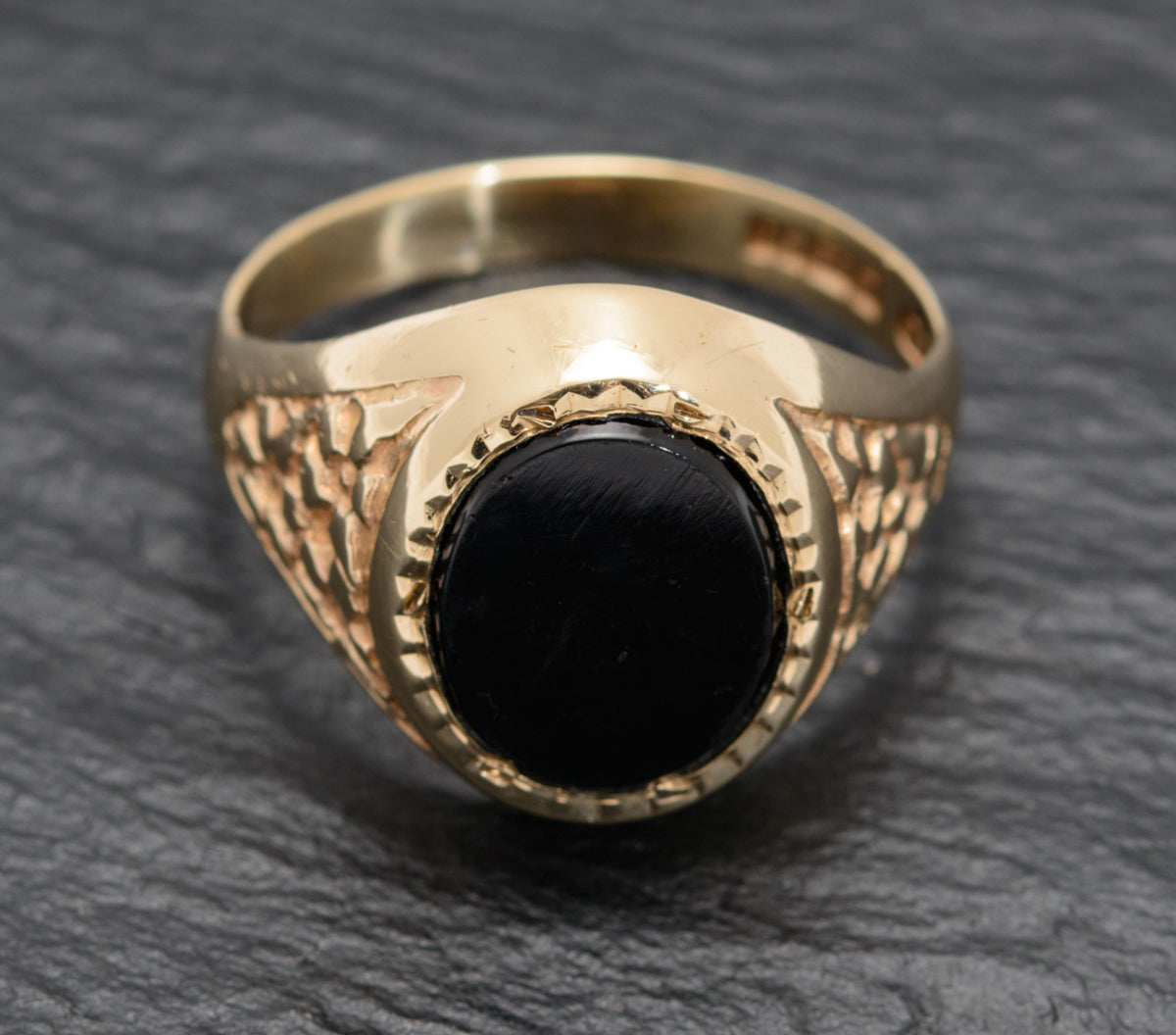 Vintage 9ct Gold & Black Onyx Classic Mens Signet Ring 1970's Jewellery (A1570)