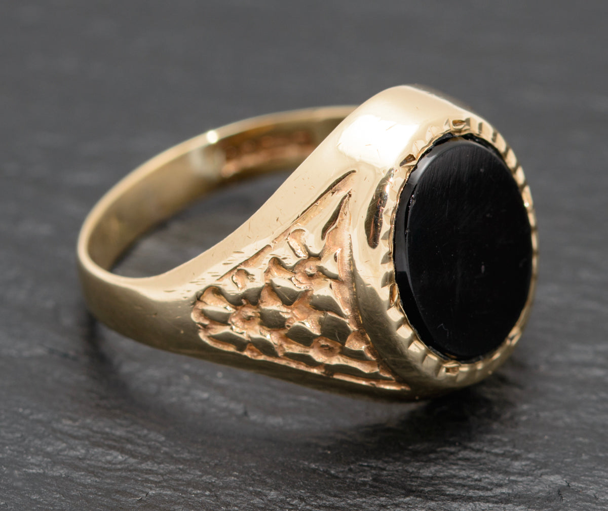 Vintage 9ct Gold & Black Onyx Classic Mens Signet Ring 1970's Jewellery (A1570)