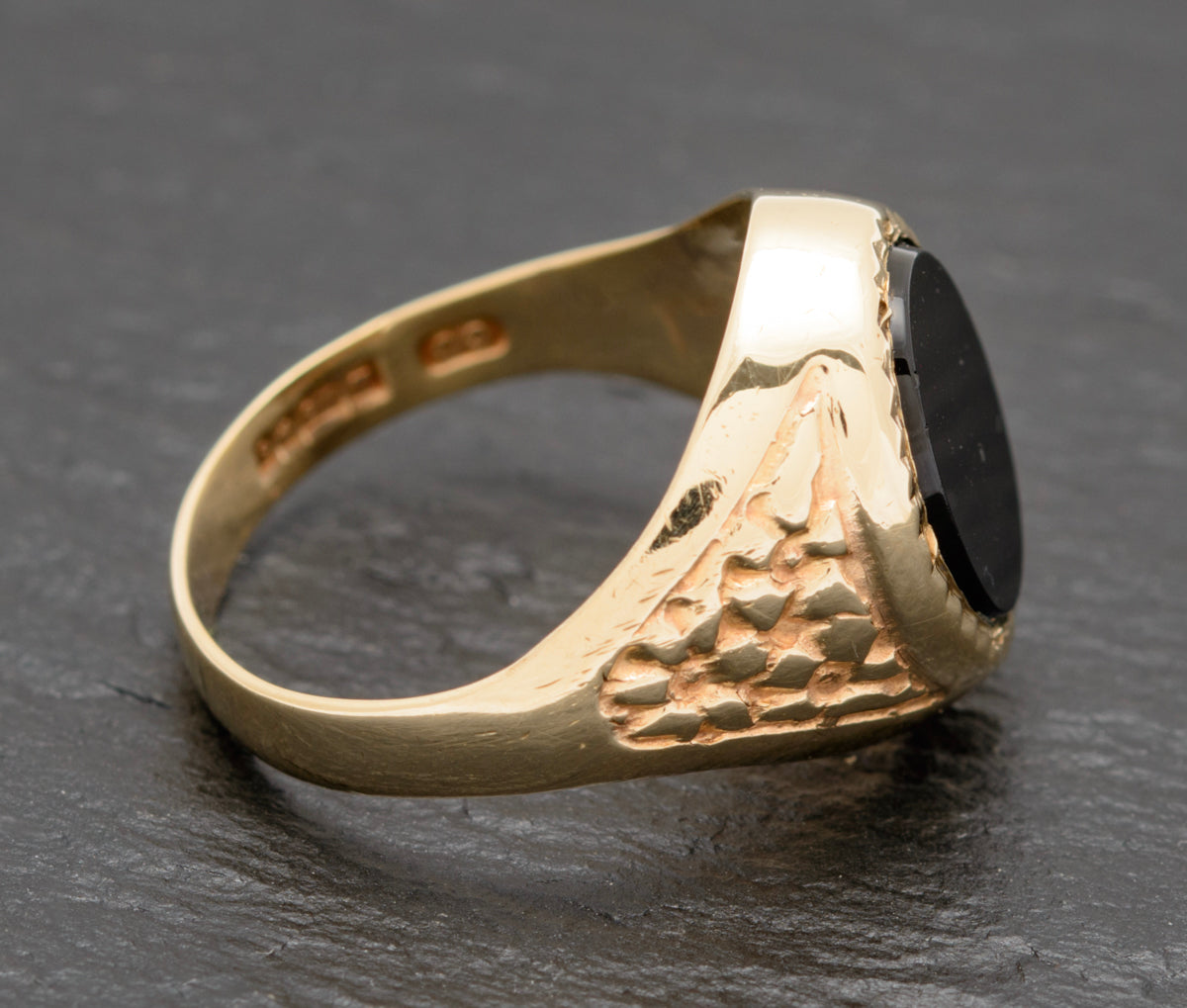 Vintage 9ct Gold & Black Onyx Classic Mens Signet Ring 1970's Jewellery (A1570)