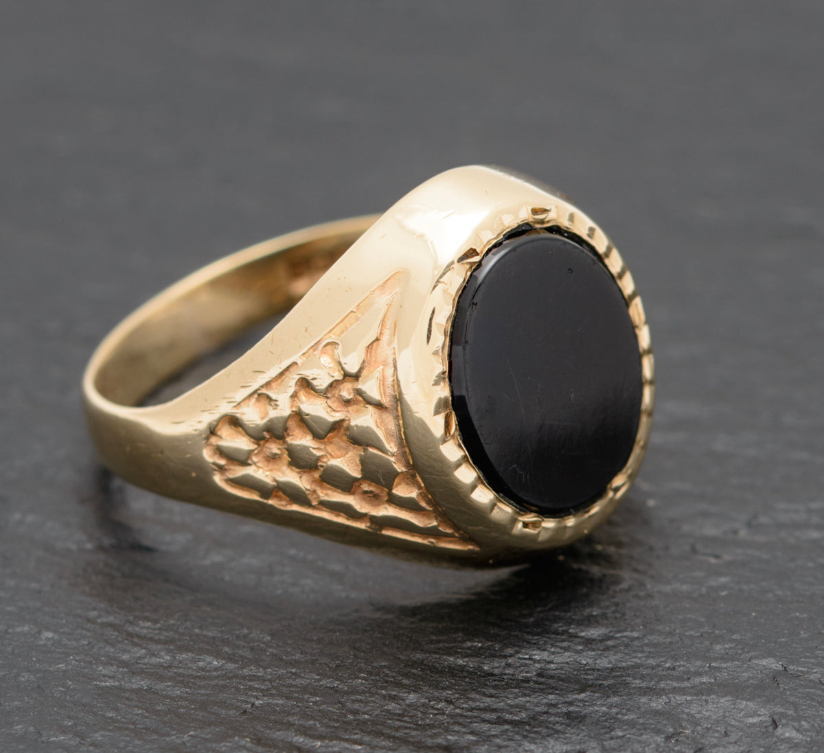 Vintage 9ct Gold & Black Onyx Classic Mens Signet Ring 1970's Jewellery (A1570)