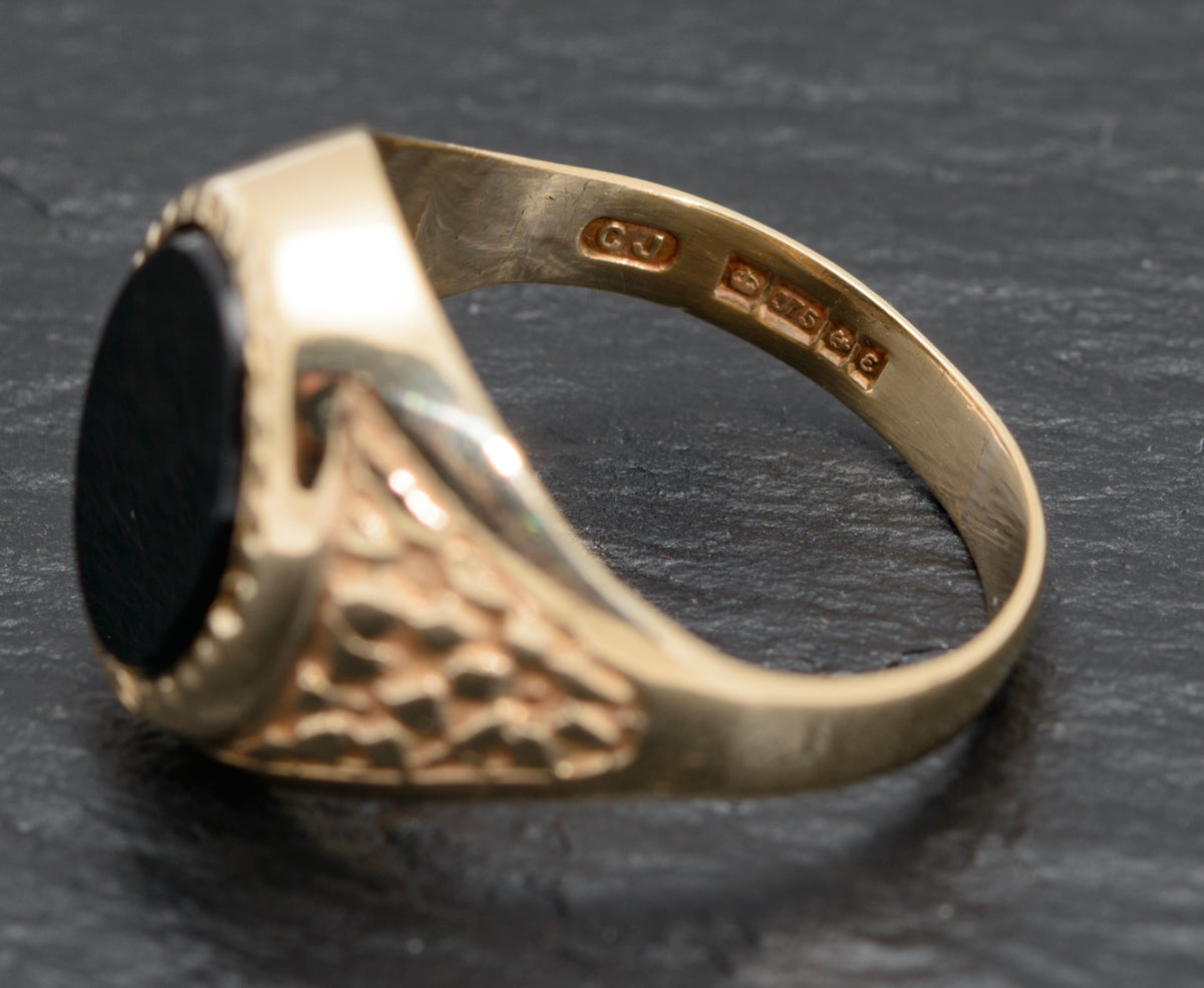 Vintage 9ct Gold & Black Onyx Classic Mens Signet Ring 1970's Jewellery (A1570)