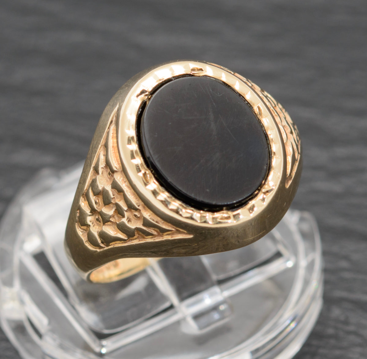 Vintage 9ct Gold & Black Onyx Classic Mens Signet Ring 1970's Jewellery (A1570)