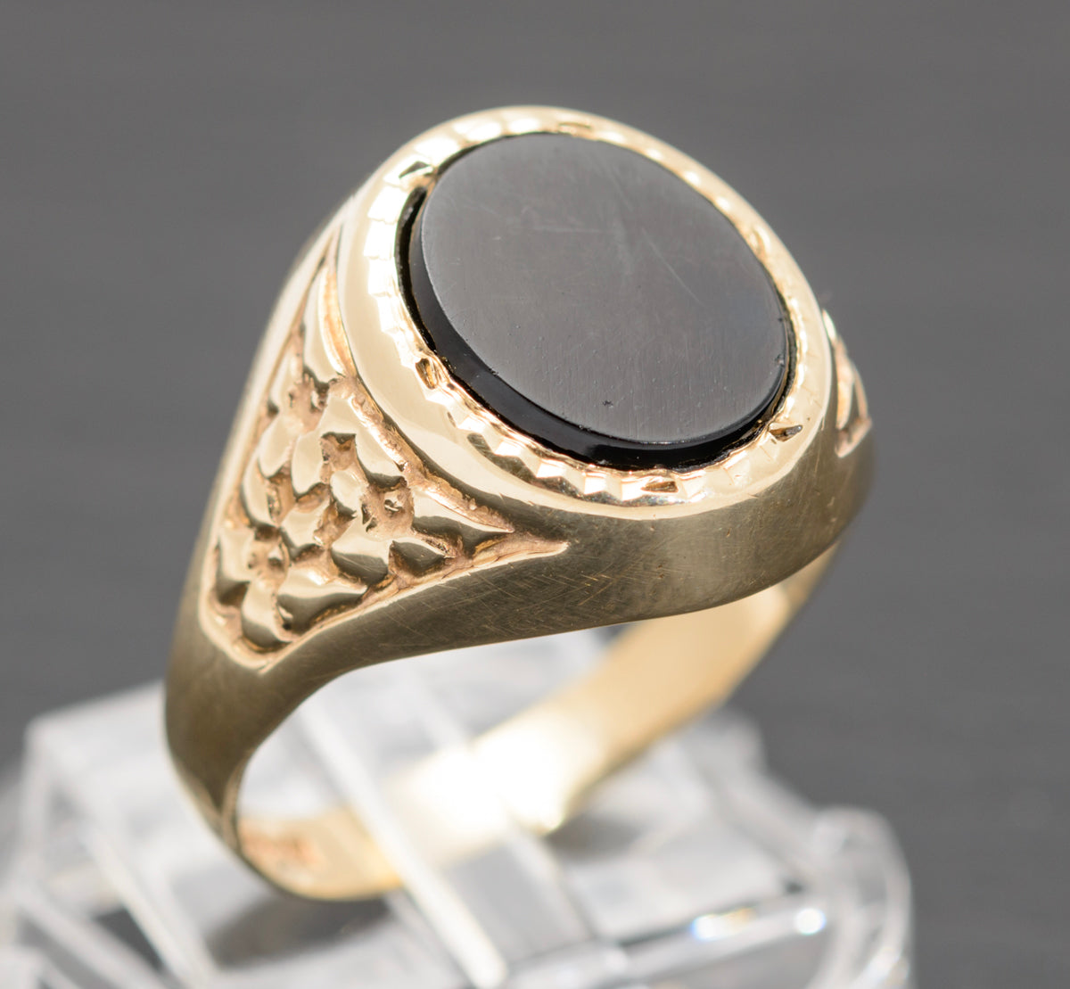 Vintage 9ct Gold & Black Onyx Classic Mens Signet Ring 1970's Jewellery (A1570)