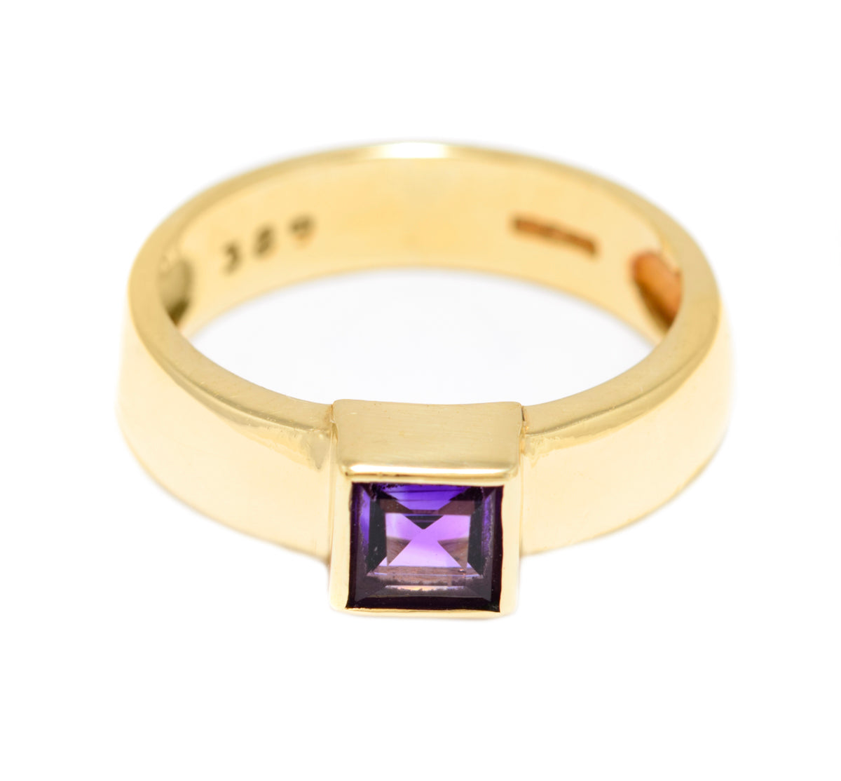 Vintage 9ct Gold & Square Cut Amethyst Gemstone Solitaire Chunky Ring (A1571)