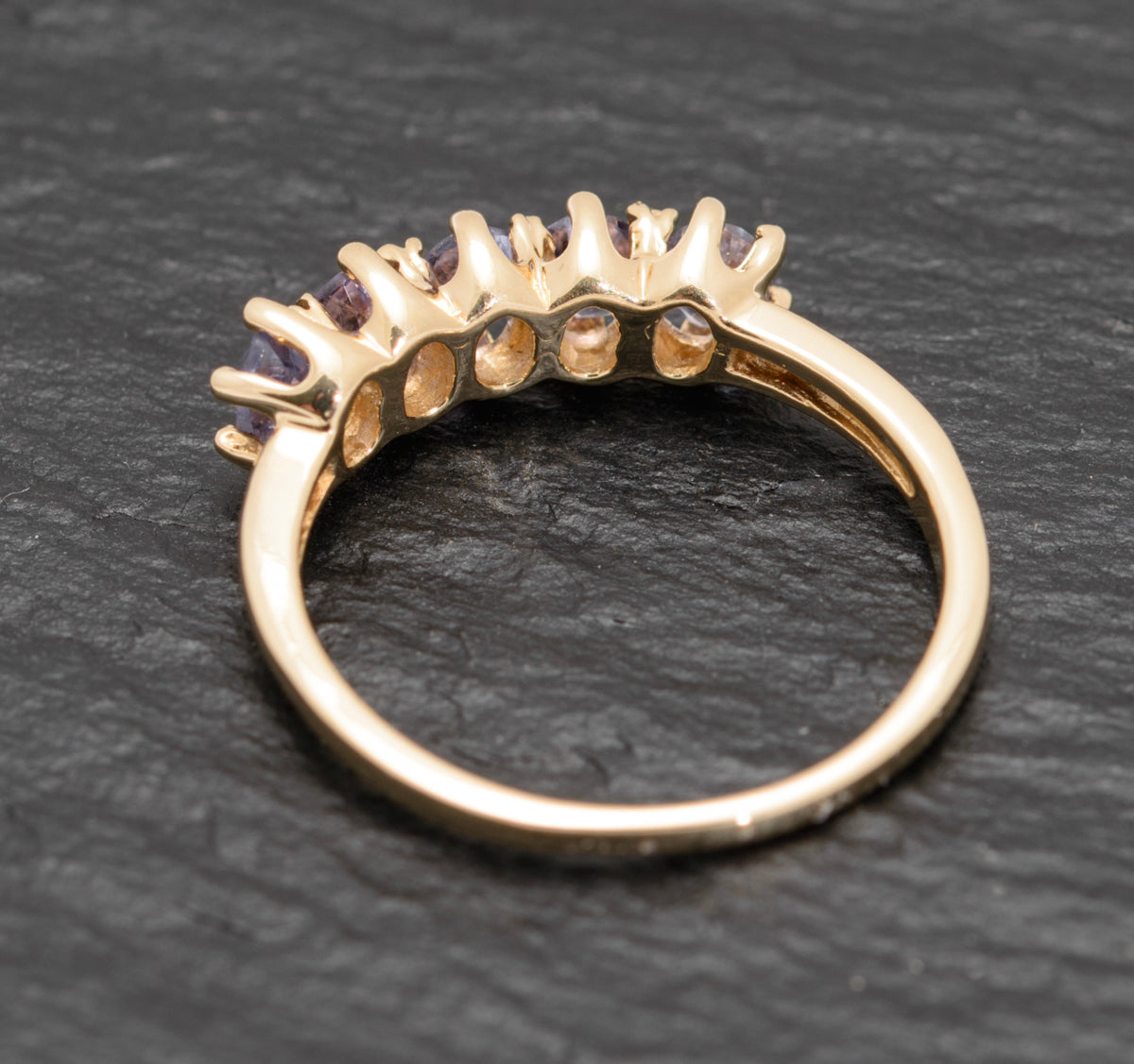 Ladies Yellow Gold Tanzanite Five Gemstone Line Ring In 9ct QVC Hallmark  (A1576)
