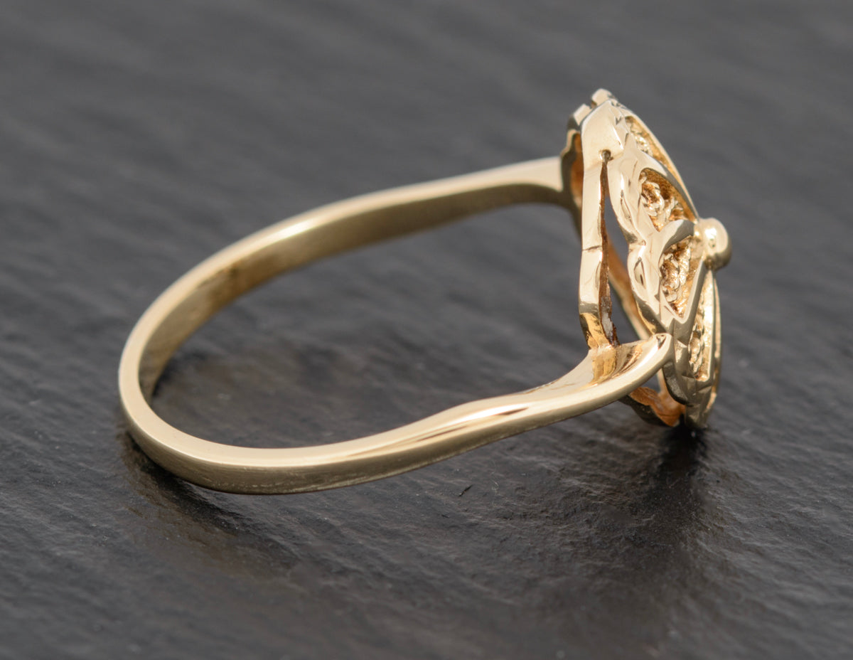 Vintage 9ct Gold Filigree Head Ring Stylish 1980's Design UK Size U (A1579)