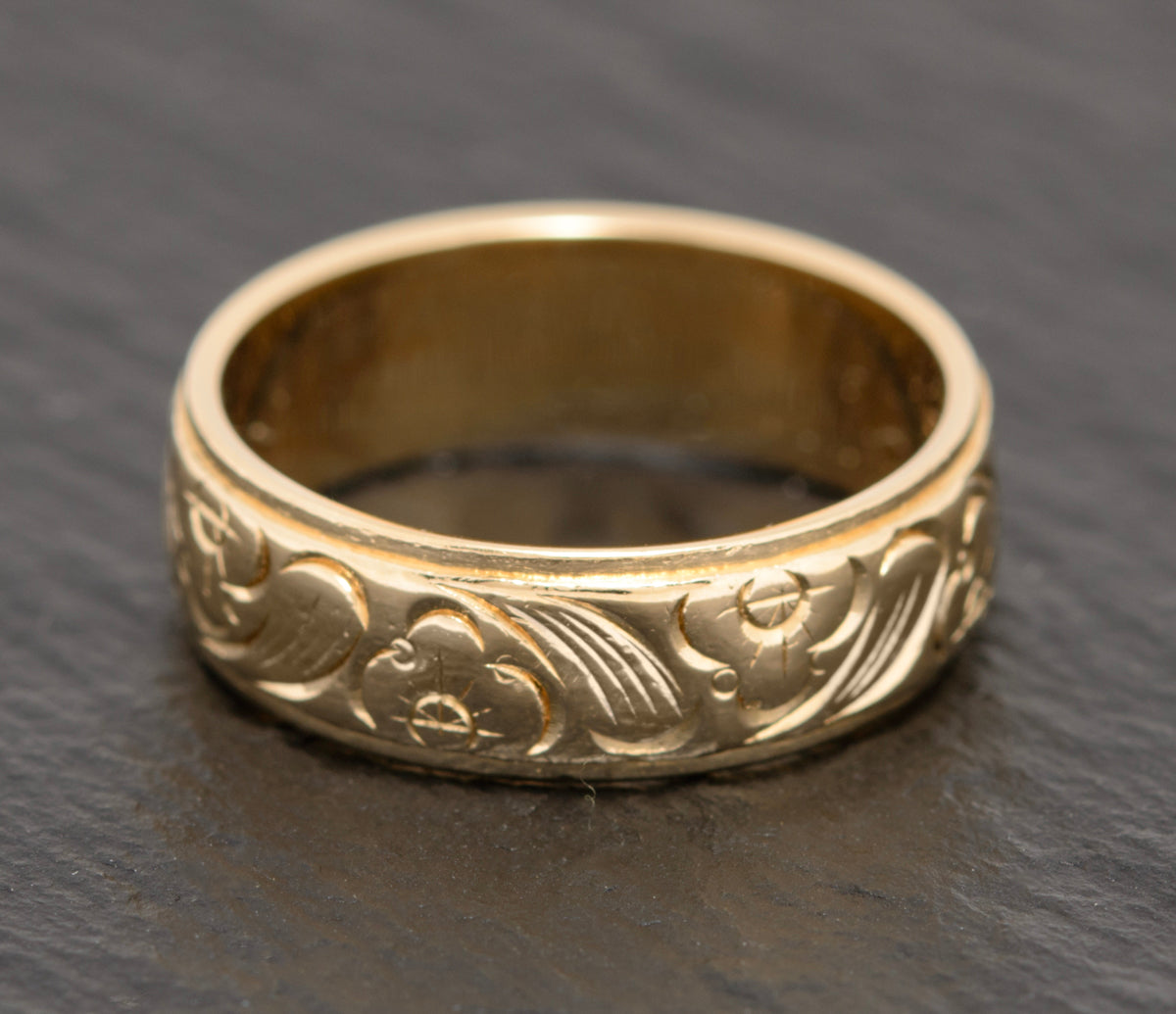 Vintage 14K 14ct Solid Gold Wedding Ring Band With Engraved Floral Design (A1583)