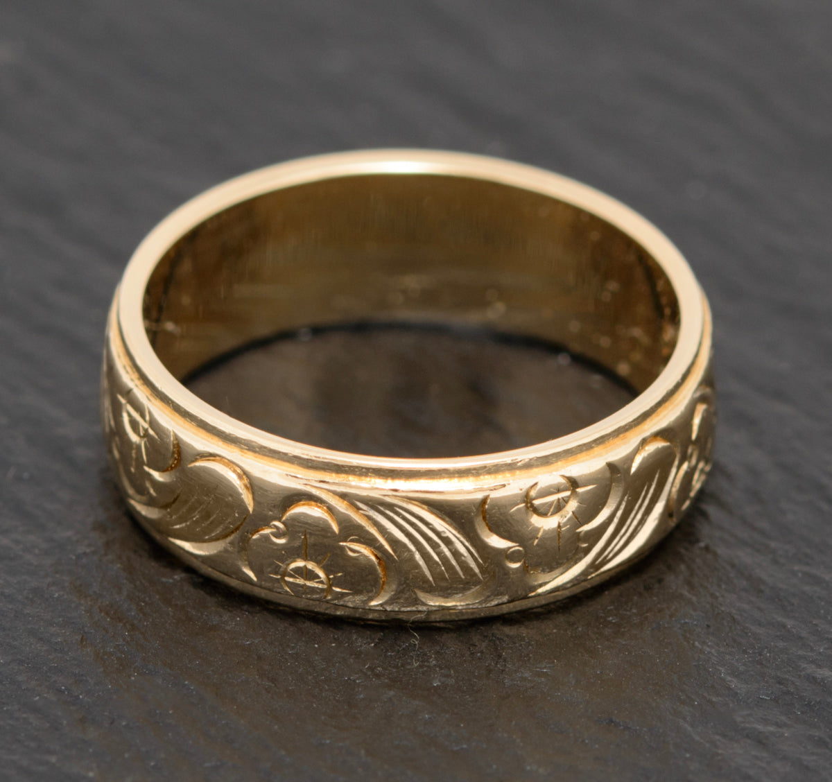 Vintage 14K 14ct Solid Gold Wedding Ring Band With Engraved Floral Design (A1583)