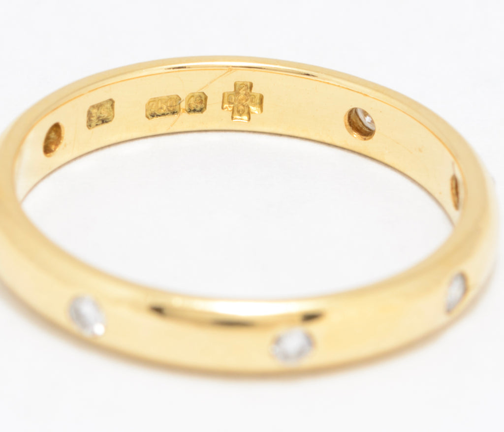 18ct Gold & Diamond Studded Wedding Band Ring 2000 Hallmark - Boxed (A1584)