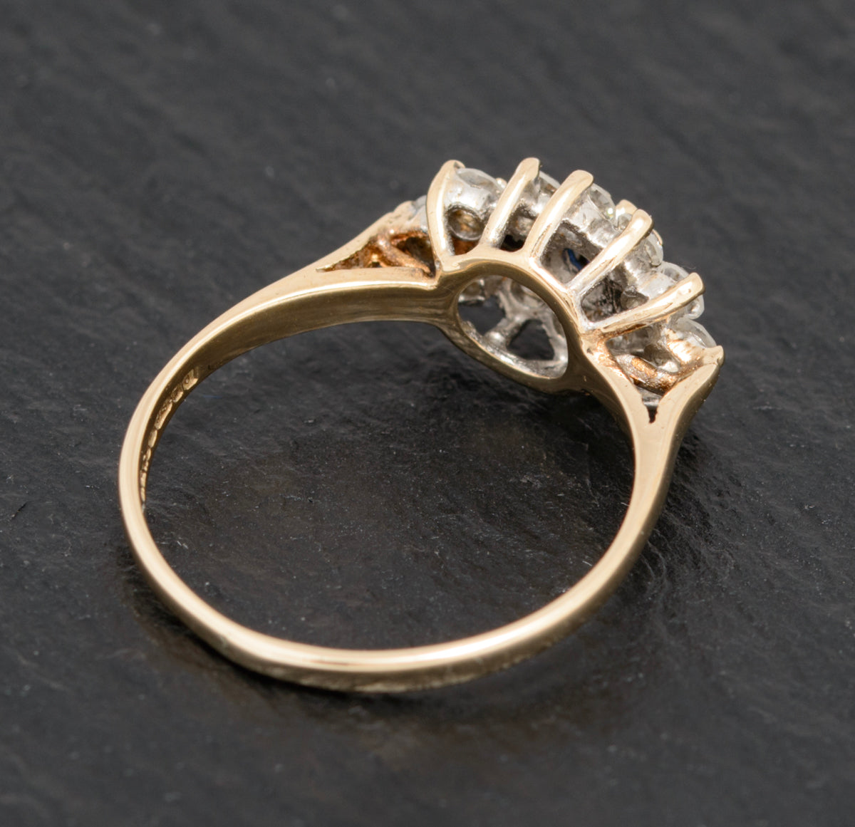 Vintage 9ct Gold Natural Sapphire & CZ Gem Triple Cluster Ring UK Size M  With Presentation Box (A1586)