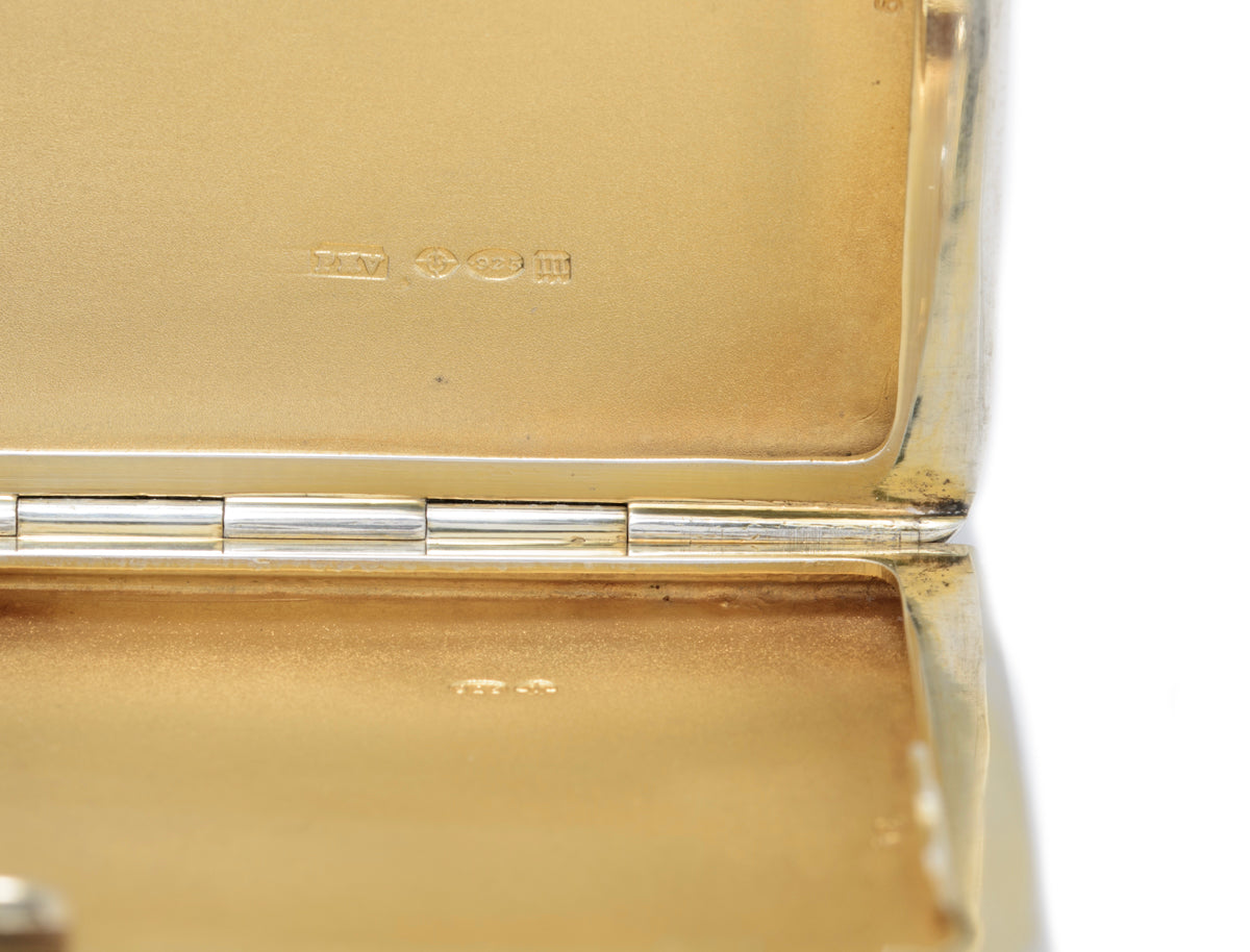 Antique Art Deco Sterling Silver & Guilloche Enamel 3D Cube Cigarette Case (A1594)