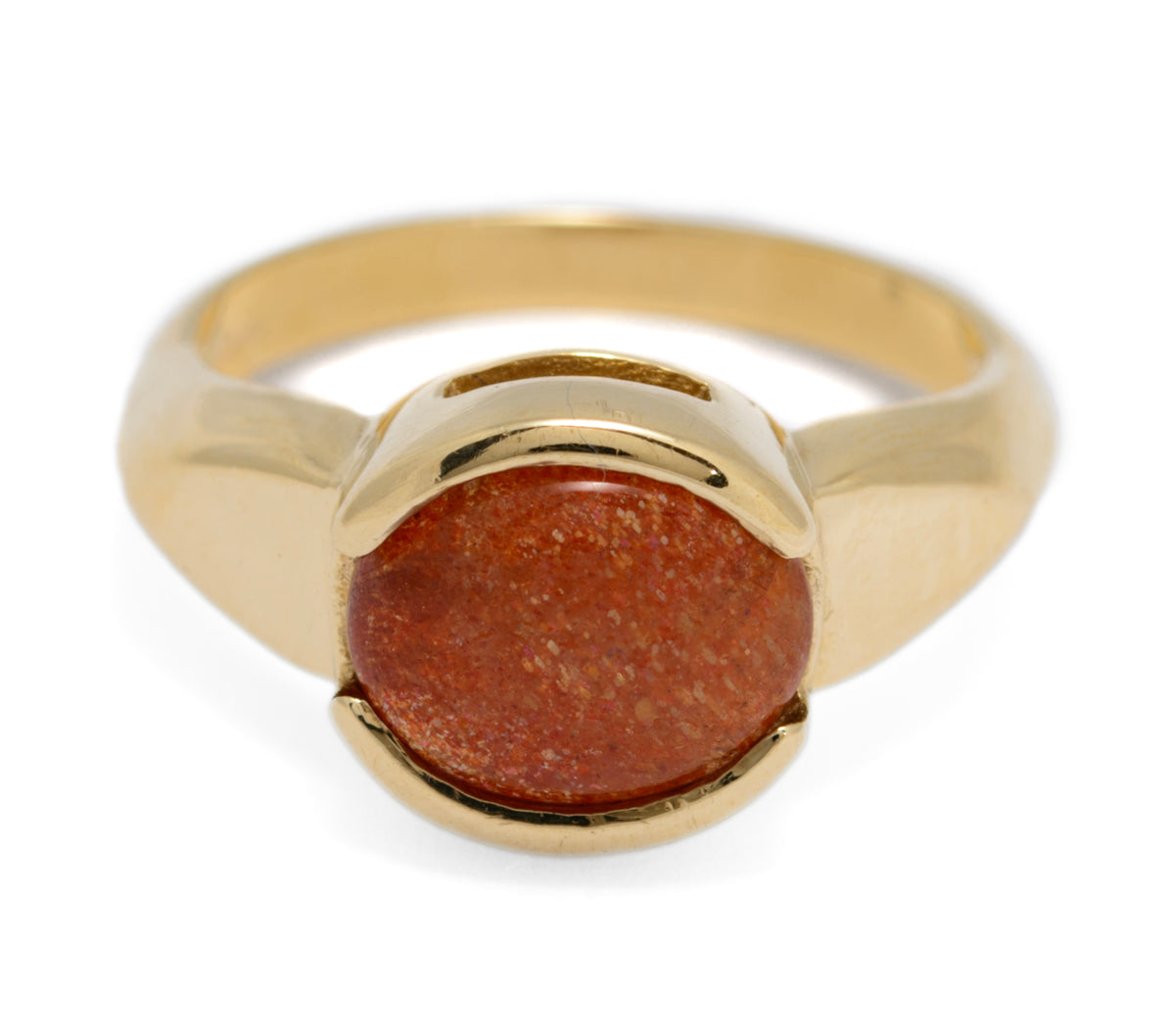 9ct Gold Ring With Golden Sandstone Goldstone Cabochon Hallmarked 2005 (A1598)