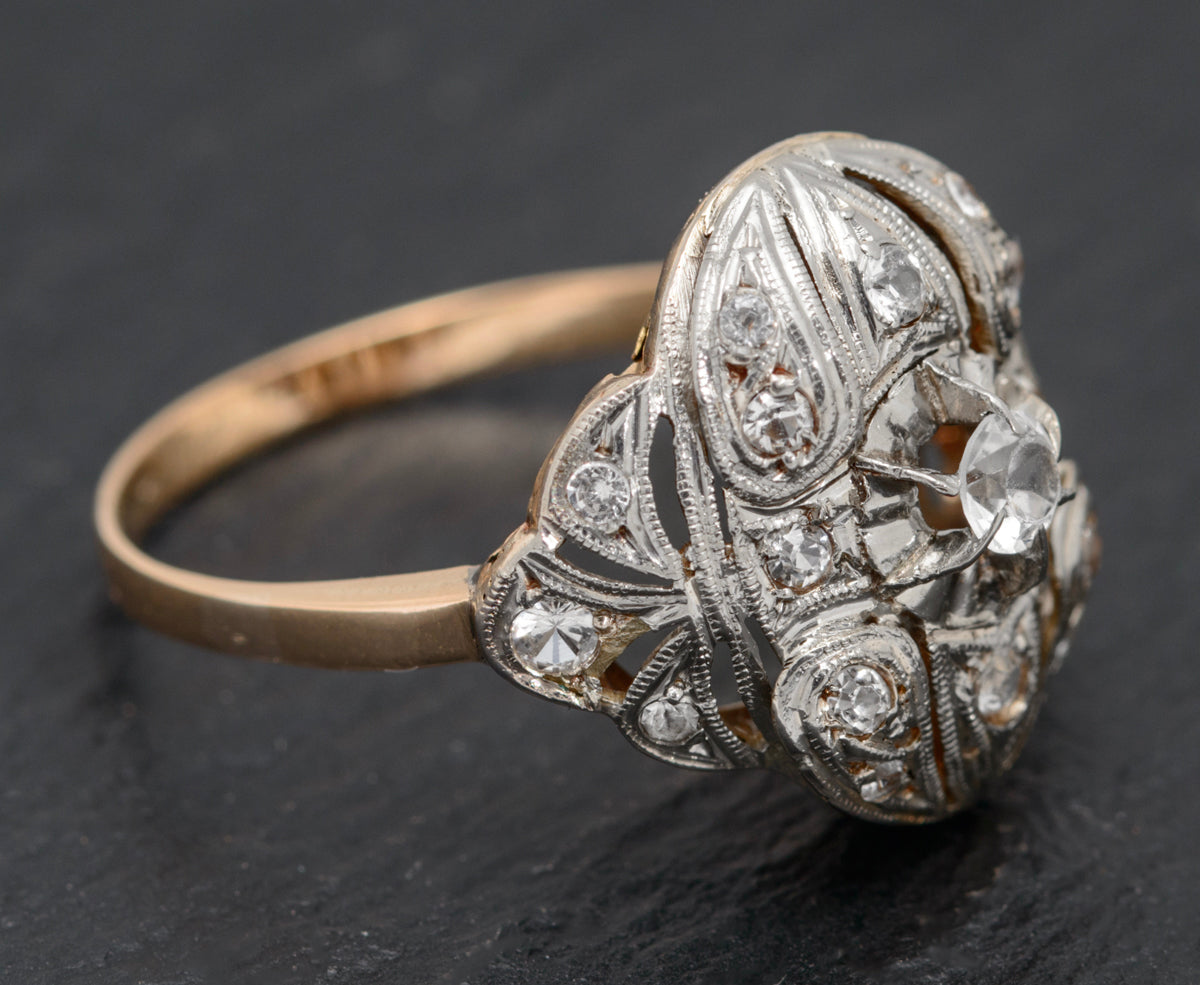 Art Deco 18ct Gold & Platinum French Cocktail Ring c.1920 Rock Crystal Gems (A1602)