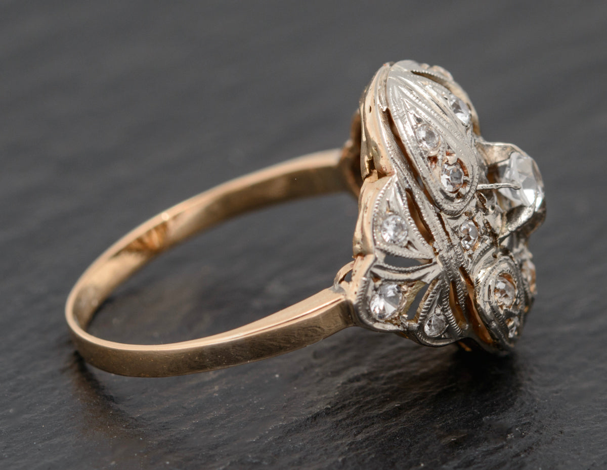 Art Deco 18ct Gold & Platinum French Cocktail Ring c.1920 Rock Crystal Gems (A1602)