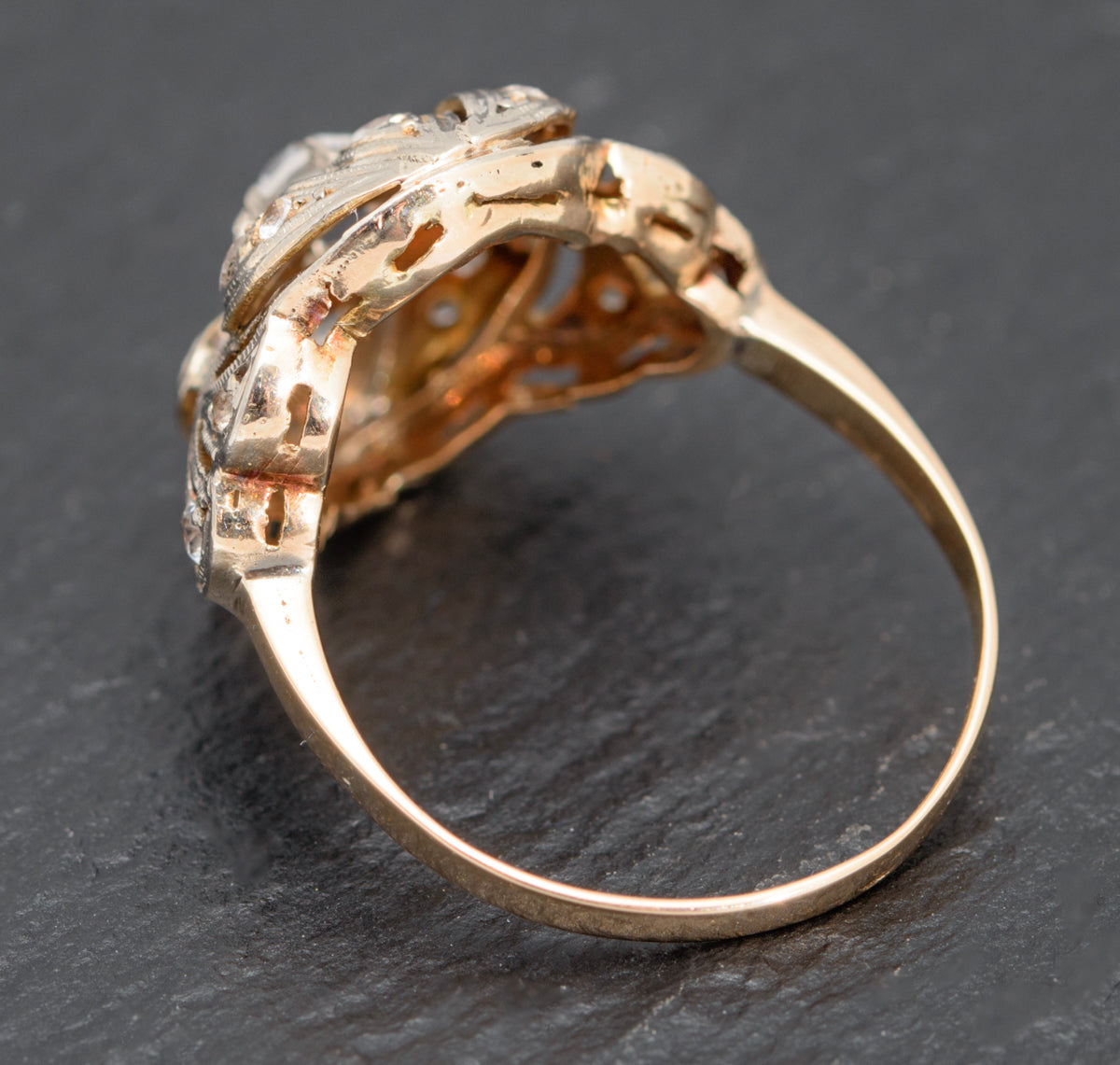 Art Deco 18ct Gold & Platinum French Cocktail Ring c.1920 Rock Crystal Gems (A1602)