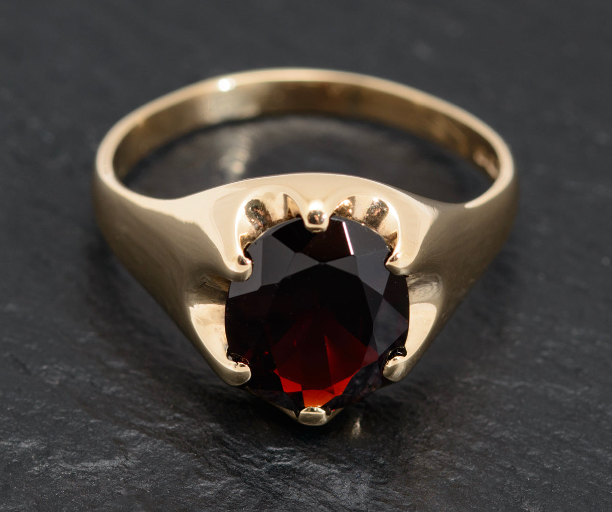 Vintage 9ct Gold & Garnet Gemstone Large Mens Signet Ring 1970's (A1605)