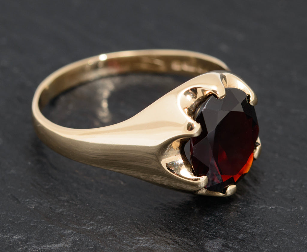 Vintage 9ct Gold & Garnet Gemstone Large Mens Signet Ring 1970's (A1605)