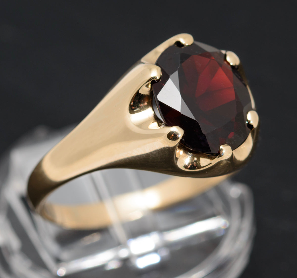 Vintage 9ct Gold & Garnet Gemstone Large Mens Signet Ring 1970's (A1605)