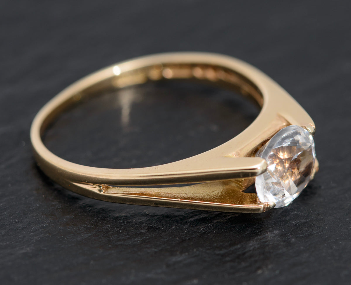 Vintage 9ct Gold & White Spinel Solitaire Ring London Hallmark 1973 Size K1/2 (A1615)