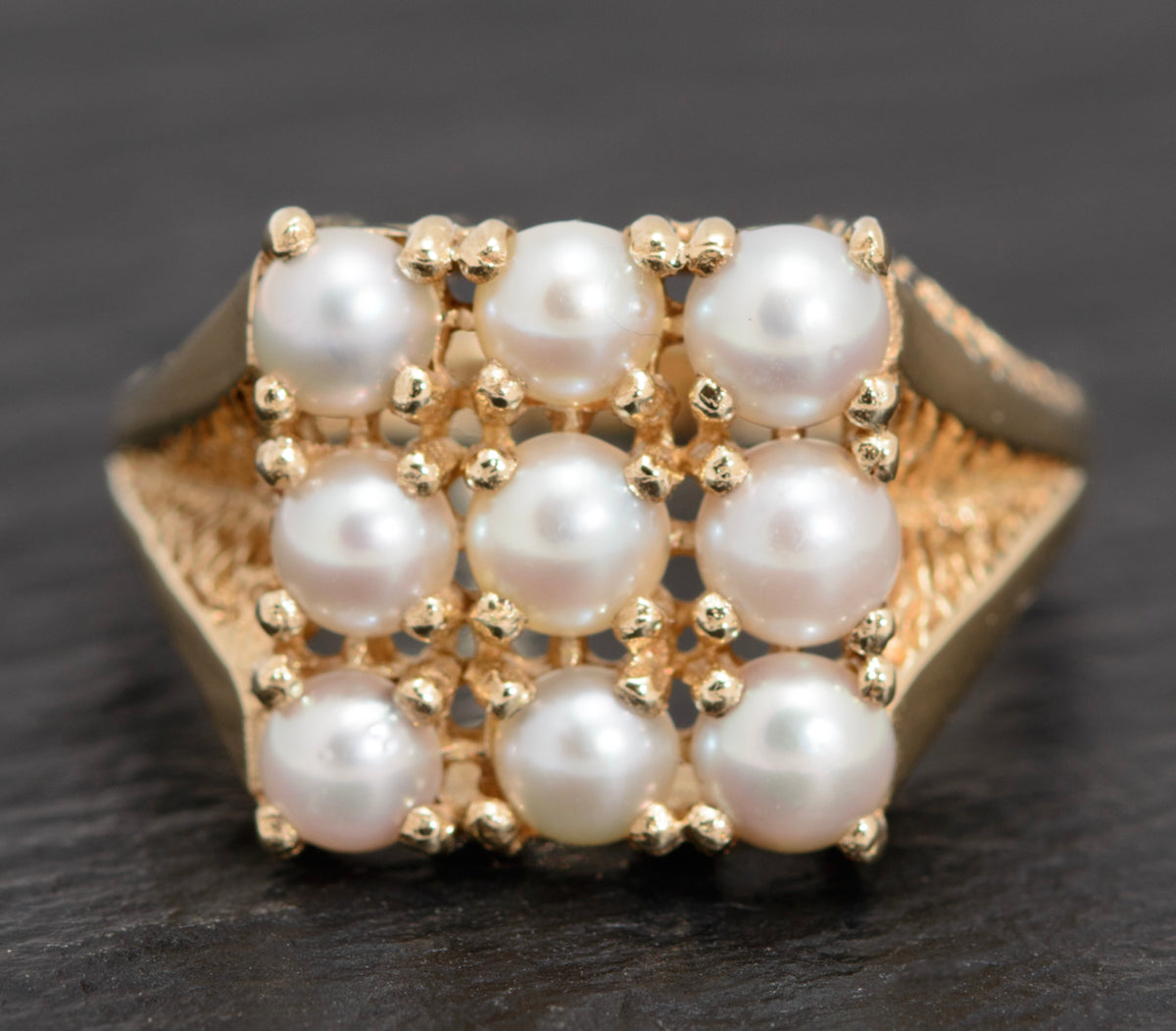 Vintage 9ct Gold & Cultured Pearl Dress / Cocktail Ring London 1974 UK Size P (A1616)
