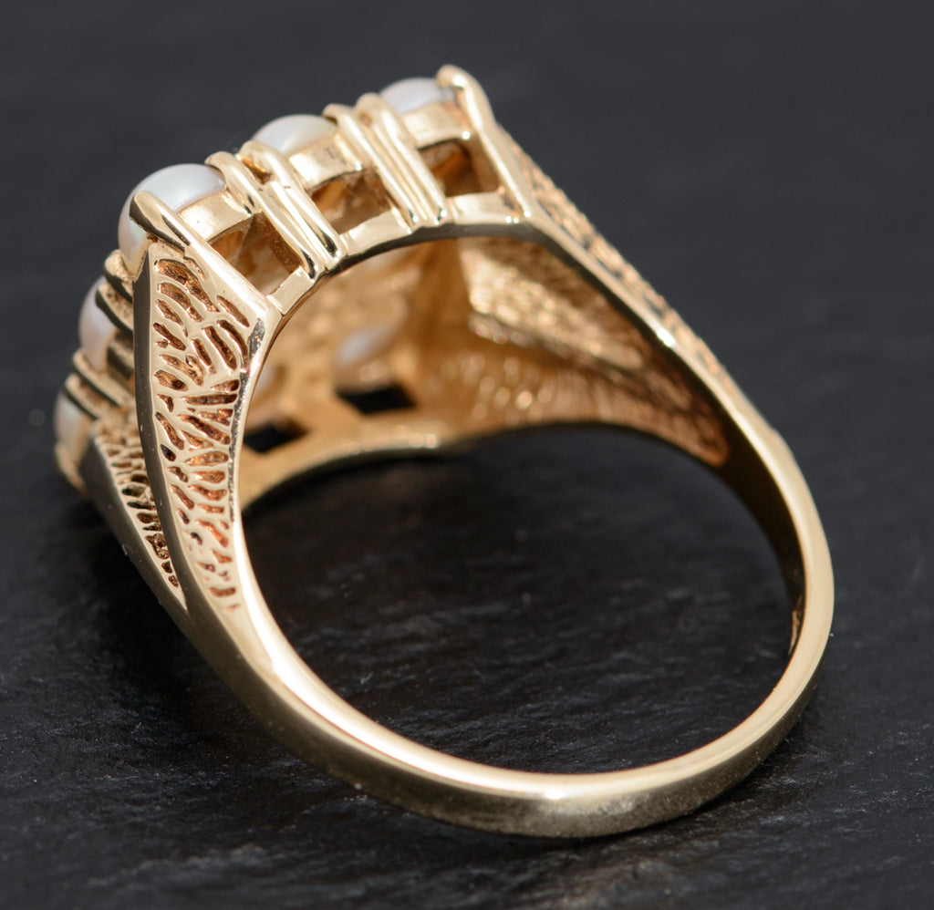 Vintage 9ct Gold & Cultured Pearl Dress / Cocktail Ring London 1974 UK Size P (A1616)