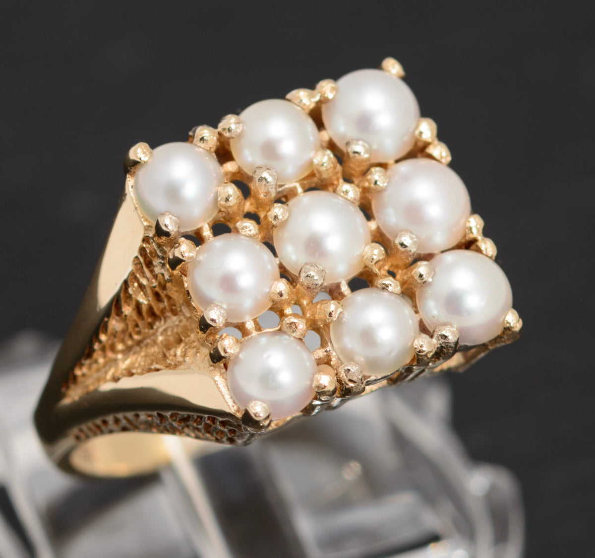 Vintage 9ct Gold & Cultured Pearl Dress / Cocktail Ring London 1974 UK Size P (A1616)