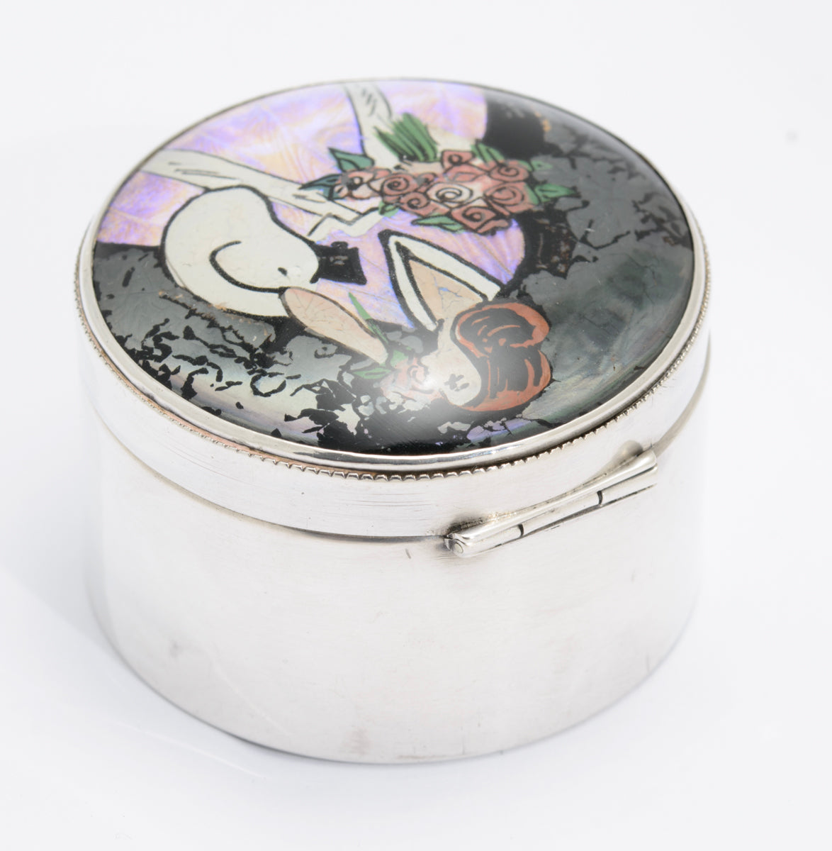 Art Deco Sterling Silver Box With Butterfly Wing Pictorial Lid Hallmark 1923 (A1622)
