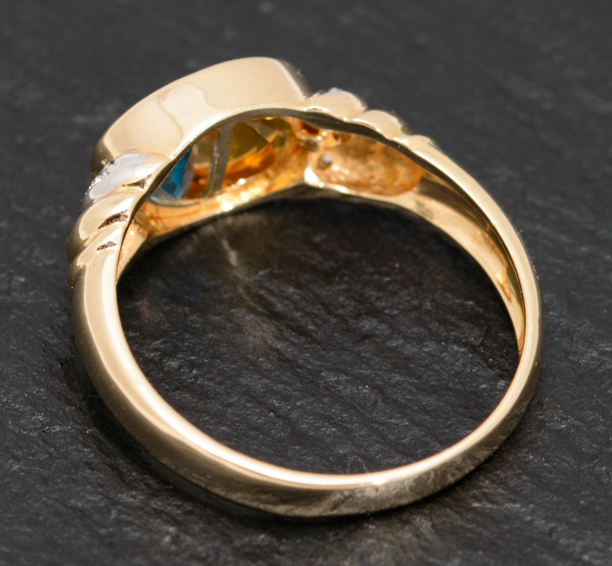14k Gold Ladies Dress Ring With Blue Topaz & Citrine Gemstone Diamond Highlights (A1624)