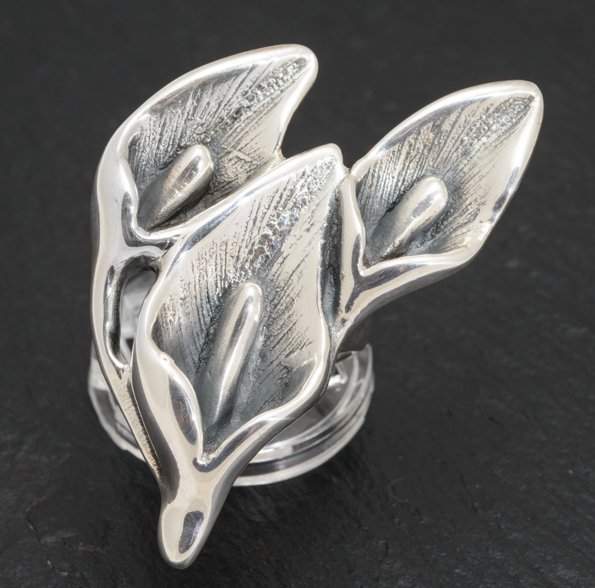 Huge Sterling Silver Calla Lily Flower Statement Ring Scottish Hallmark (A1630)