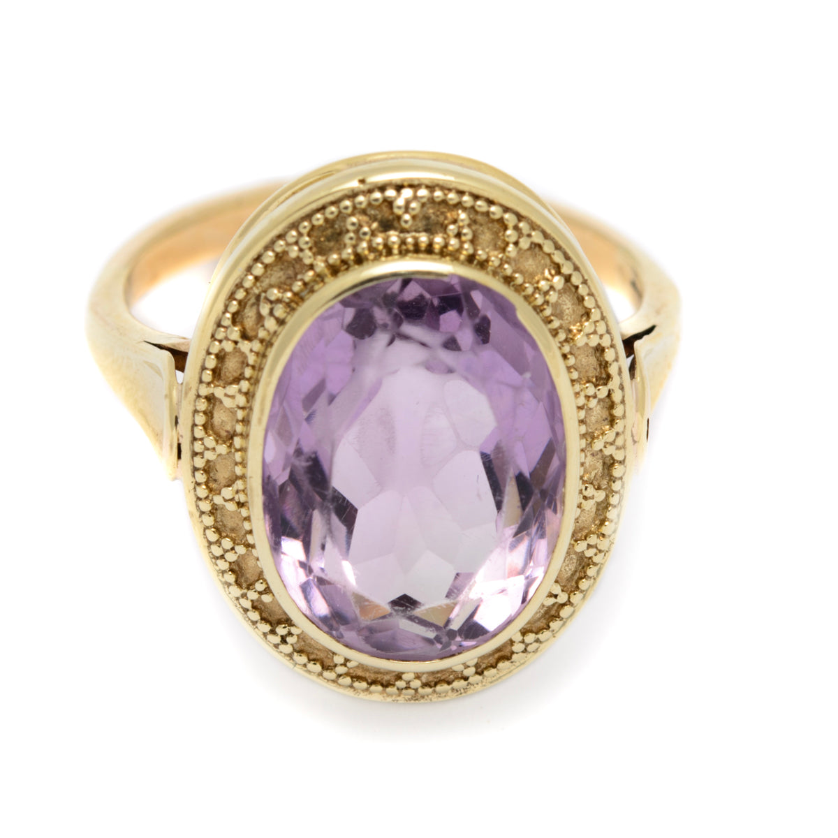 Vintage 9ct Gold & Oval Facet Cut Natural Amethyst Gemstone Dress Ring (A1633)