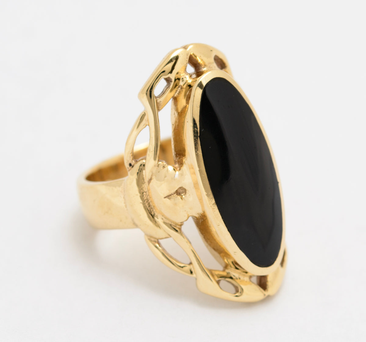 Whitby Jet 9ct Gold Chunky Stylish Gothic Ring by C W Sellors UK Size L - Boxed (A1649)