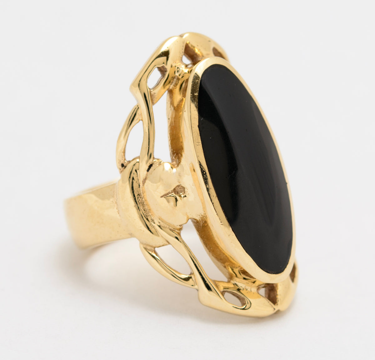 Whitby Jet 9ct Gold Chunky Stylish Gothic Ring by C W Sellors UK Size L - Boxed (A1649)