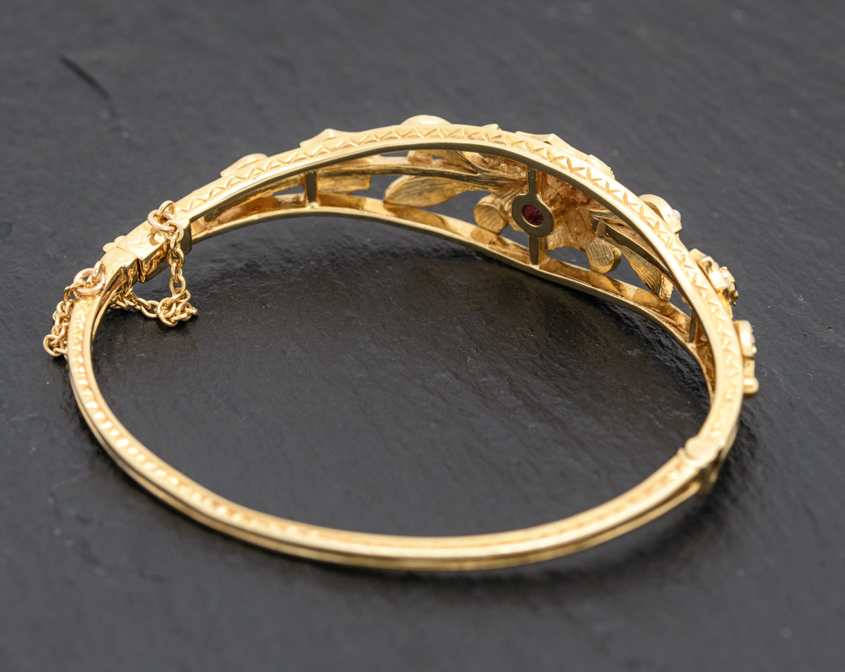 Vintage 9ct Gold Seed Pearl & Amethyst Belle Epoque Design Bangle/Bracelet In Presentation Box(A1651)